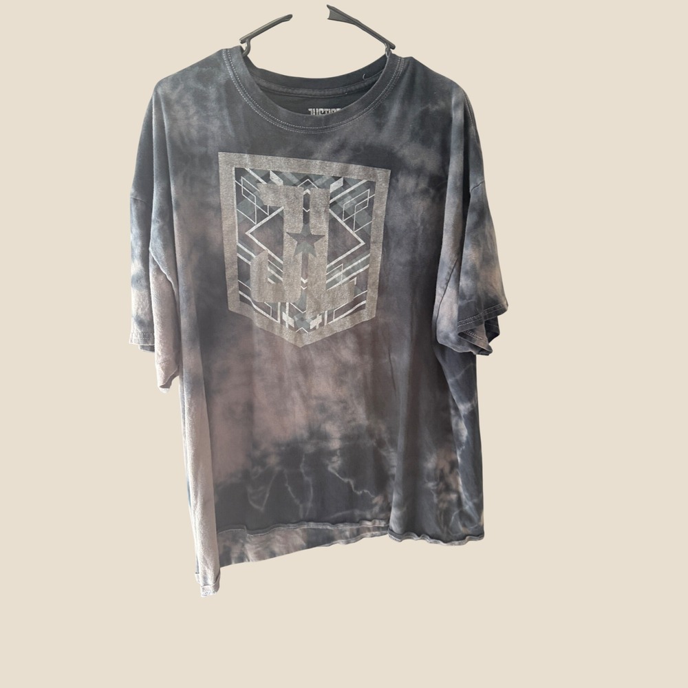 Justice League Mens 2XL Tie Dye Graphic T-Shirt Grey Black DC Comics Logo Tee